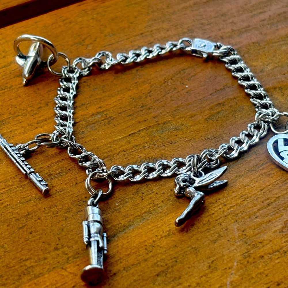 James Avery sterling bracelet w flute, little sister charm, whale, nutcracker
